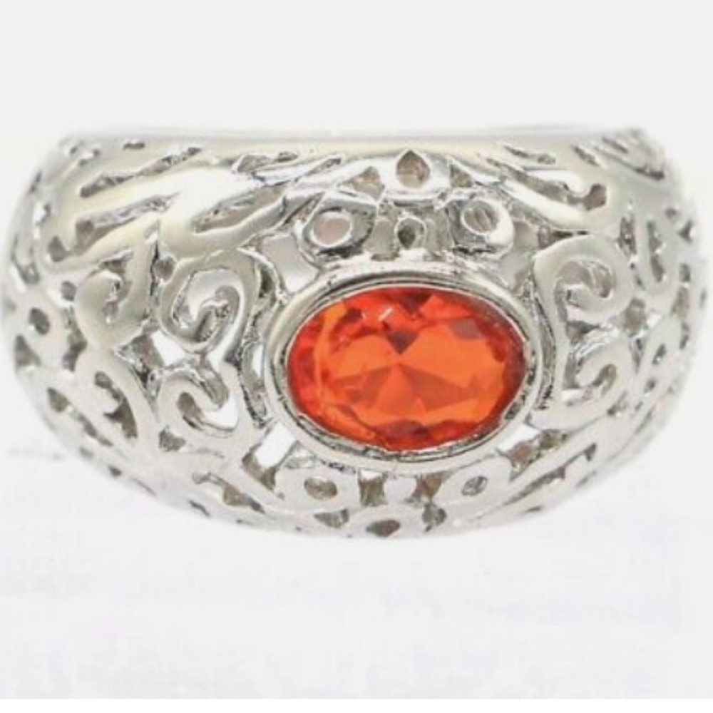 New  spessartine garnet cz sterling silver ring